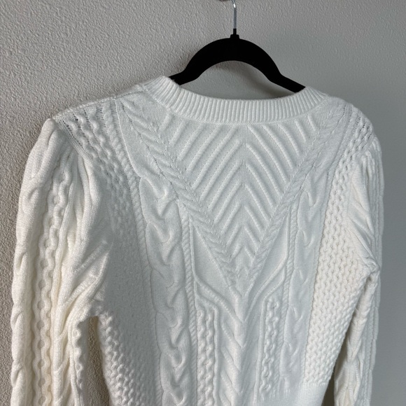 Favorite Daughter Esther Cable Knit Crop Crewneck Sweater Ivory Women’s Small - Picture 14 of 15